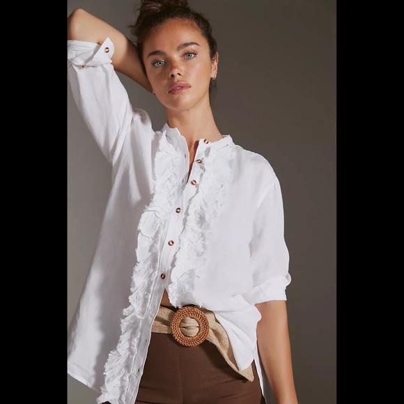 Anthropologie Pilcro Ruffled Placket Shirt - Picture 1 of 16